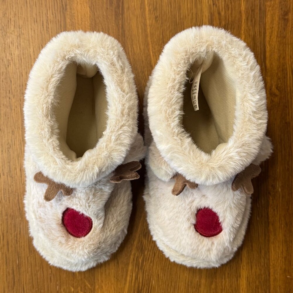 JOHN LEWIS Soft Reindeer Boot Slippers Kids US 13 UK 12 Faux Fur Plush Christmas - Picture 7 of 8